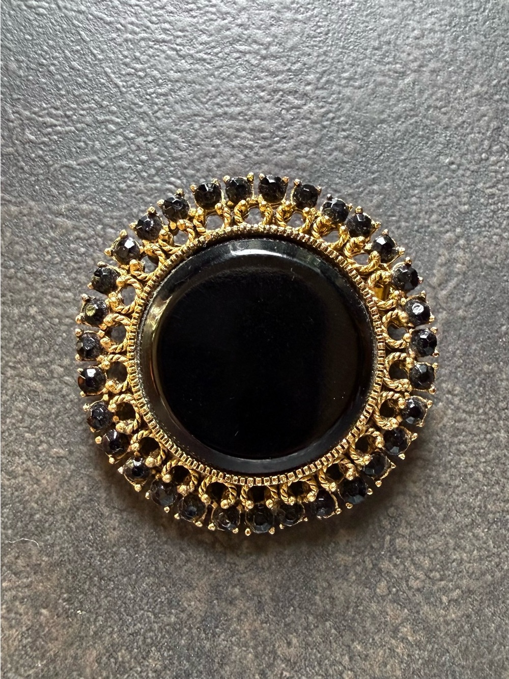 Vintage Victorian Black and Gold Round Brooch Whimsigoth